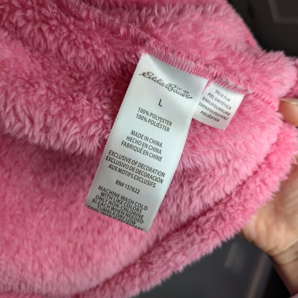 Eddie Bauer Girl's Size L Solid Pink Teddy Bear Fuzzy Fleece zip Hooded Jacket - Picture 7 of 9
